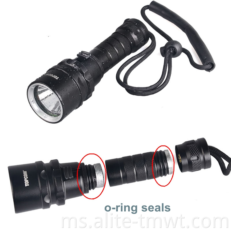 Compact Portable Underwater 80m Lampu Lampu Kalis Air XML T6 LED Scuba Diving Torch Light With 18650 Battery